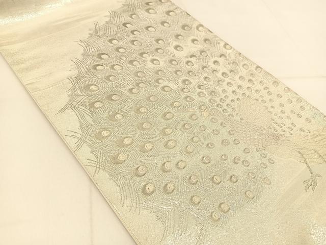 平和屋着物◎太鼓柄袋帯 唐織 雄麗四季孔雀文 銀糸 正絹 逸品 BAAT8218yc