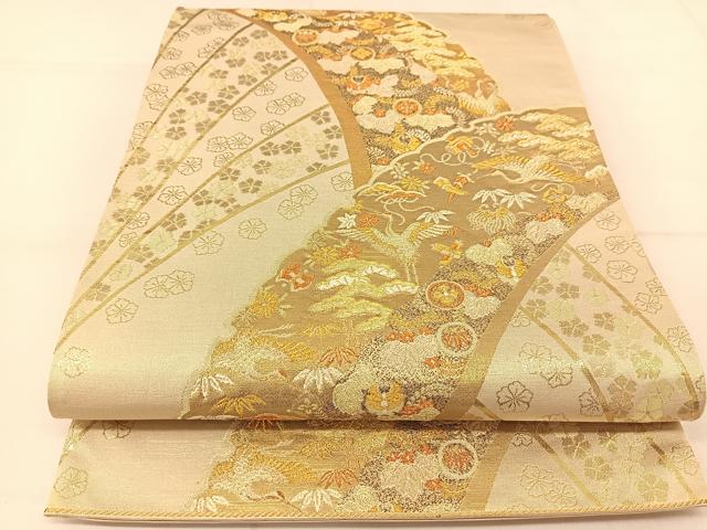 平和屋着物◎六通柄袋帯 雪輪青海波花鳥文 金糸 正絹 逸品 BAAT8219yc