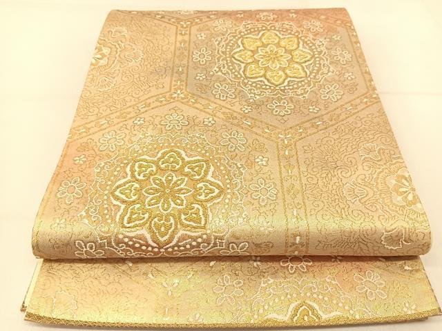 平和屋着物◎六通柄袋帯 亀甲正倉院花文 金糸 正絹 逸品 BAAT8224yc