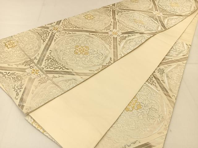 平和屋着物◎六通柄袋帯 菱天井花文 金銀糸 引箔 正絹 逸品 BAAT8232yc