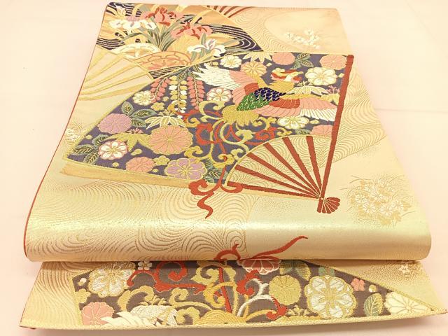 平和屋着物◎六通柄袋帯 唐織 扇面鳳凰紋 金銀糸 正絹 逸品 BAAT8234yc