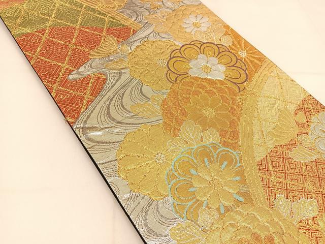 平和屋着物◎六通柄袋帯 流水菊花文 金銀糸 正絹 逸品 BAAT8238yc