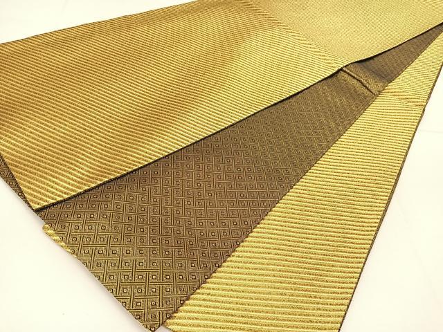 平和屋着物◎佐賀錦 全通柄袋帯 斜線文 金糸 正絹 逸品 BAAT8242yc