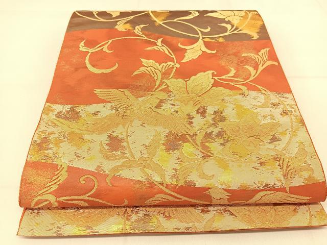 平和屋着物◎六通柄袋帯 鳳凰更紗花文 金糸 引箔 正絹 逸品 BAAT8247yc