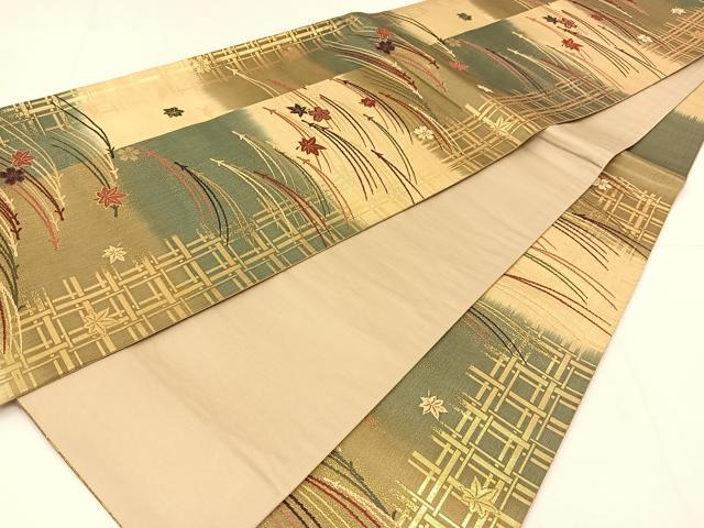 平和屋着物◎六通柄袋帯 唐織 吹き寄せ文 金糸 正絹 逸品 BAAT8251yc