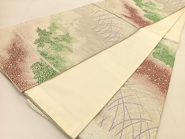平和屋着物◎六通柄袋帯 唐織 草花文 銀糸 正絹 逸品 BAAT8327yc