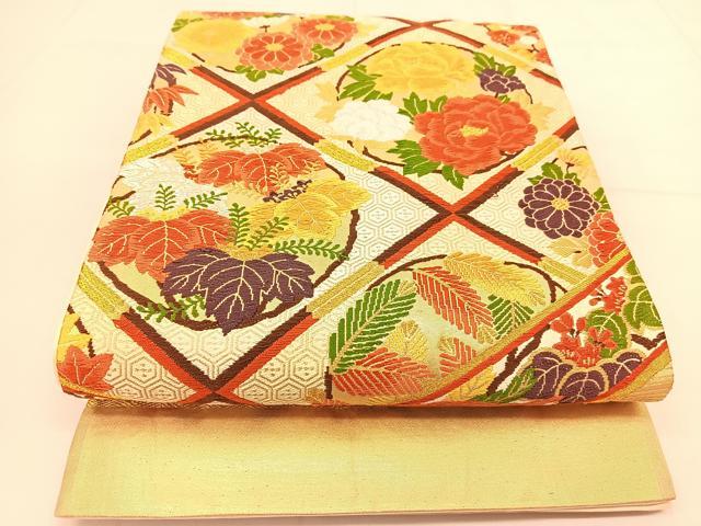 平和屋着物◎六通柄袋帯 唐織 菱天井鳳凰花文 金銀糸 正絹 逸品 BAAT8328yc