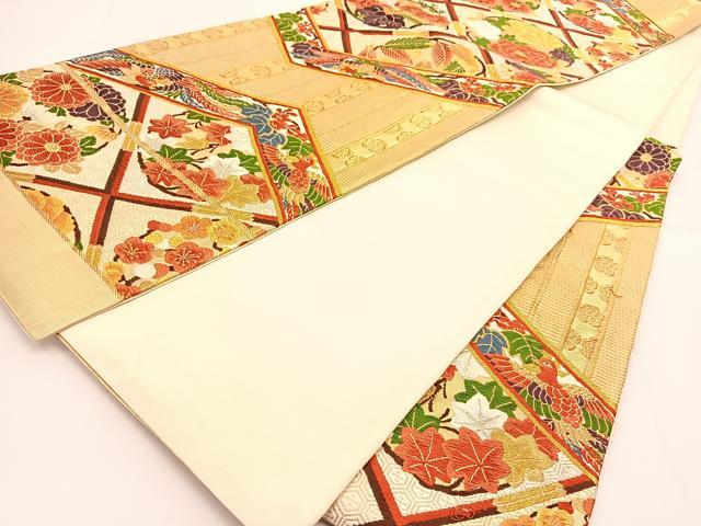 平和屋着物◎六通柄袋帯 唐織 菱天井鳳凰花文 金銀糸 正絹 逸品 BAAT8328yc