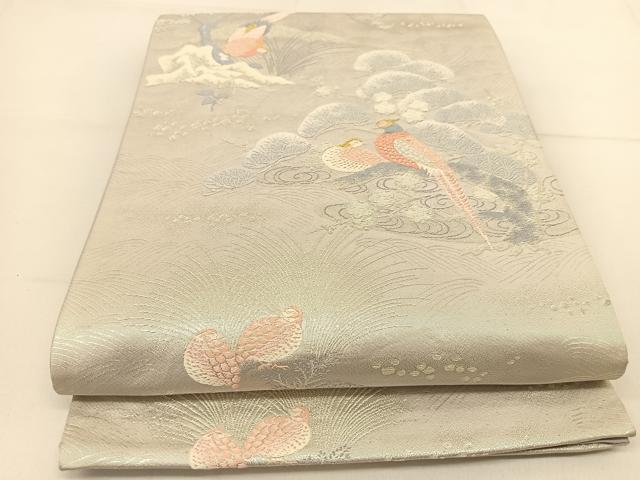 平和屋着物◎六通柄袋帯 唐織 尾長鳥 浜松文 金銀糸 正絹 逸品 BAAT8330yc