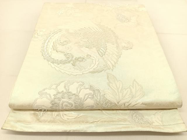 平和屋着物◎六通柄袋帯 唐織 鳳凰花丸文 銀糸 引箔 正絹 逸品 BAAT8332yc