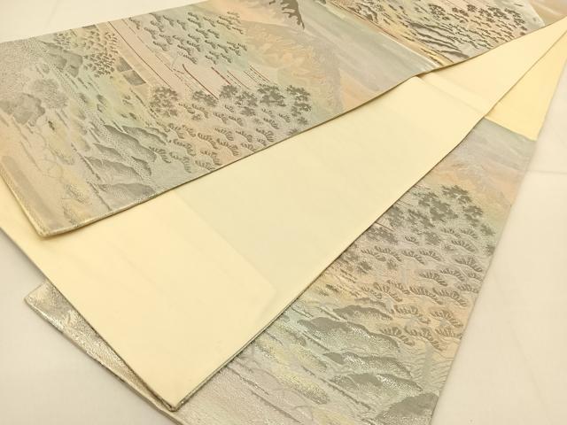 平和屋着物◎六通柄袋帯 錦プラチナ箔 風景文 正絹 逸品 BAAT8358yc