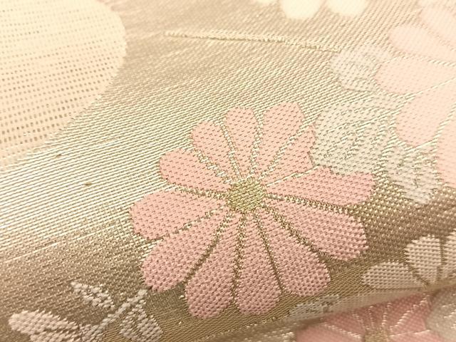 平和屋着物*夏物 六通柄袋帯 流水草花文 金銀糸 正絹 逸品 BAAT8448du