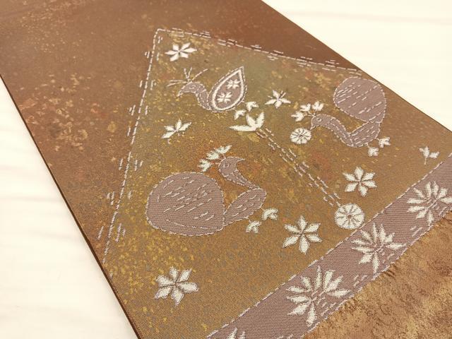 平和屋着物◎太鼓柄袋帯 花鳥文 引箔 正絹 逸品 BAAT8639fc
