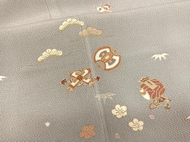 平和屋着物●上質な小紋 宝尽くし 金彩 鬼しぼ縮緬 正絹 逸品 BAAT8741hv