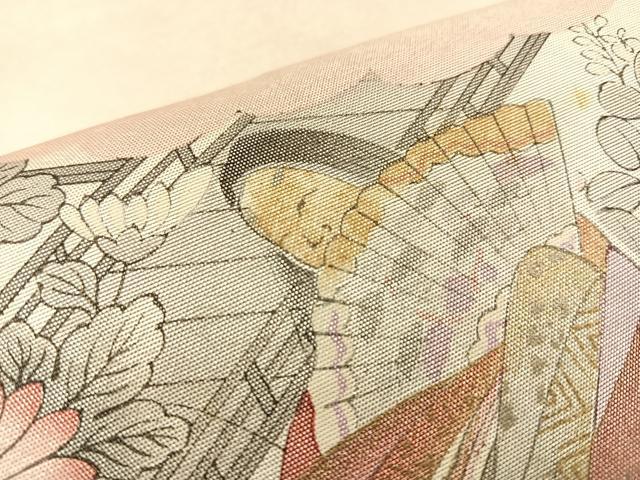 平和屋着物◎太鼓柄袋帯 手描き 人物花文 金糸 正絹 逸品 BAAT8811fc
