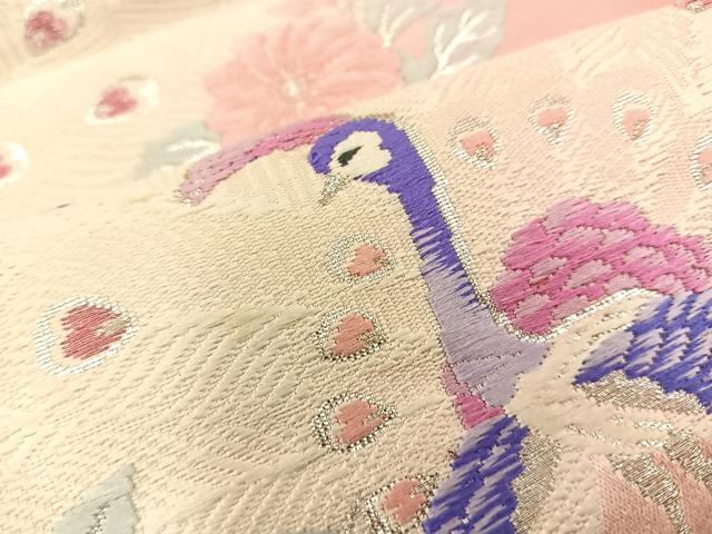 平和屋着物◎六通柄袋帯 唐織 孔雀花文 正絹 逸品 BAAT8812fc