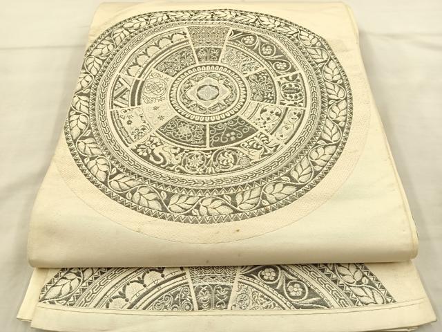 平和屋着物◎六通柄袋帯 花鳥丸文 銀糸 正絹 逸品 BAAT8815fc