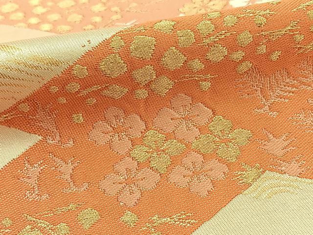 平和屋着物◎六通柄袋帯 松皮菱花文 金糸 正絹 逸品 BAAT8888yt