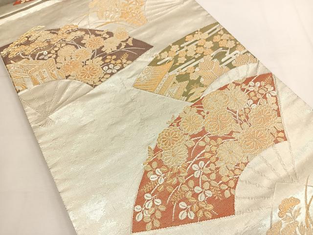 平和屋着物◎六通柄袋帯 扇面巻絵文 金彩箔錦 正絹 逸品 BAAT8899yt