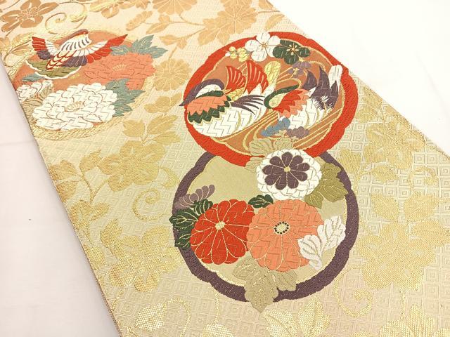 平和屋着物◎佐賀錦 六通柄袋帯 唐織 鴛鴦花丸文 金糸 正絹 逸品 BAAT8905yt