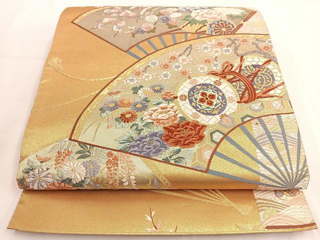 平和屋着物◎六通柄袋帯 唐織 扇面花文 金銀糸 正絹 逸品 BAAT8906yt