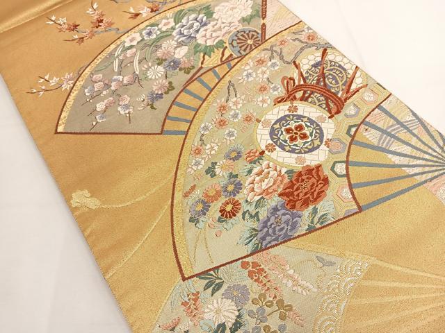 平和屋着物◎六通柄袋帯 唐織 扇面花文 金銀糸 正絹 逸品 BAAT8906yt