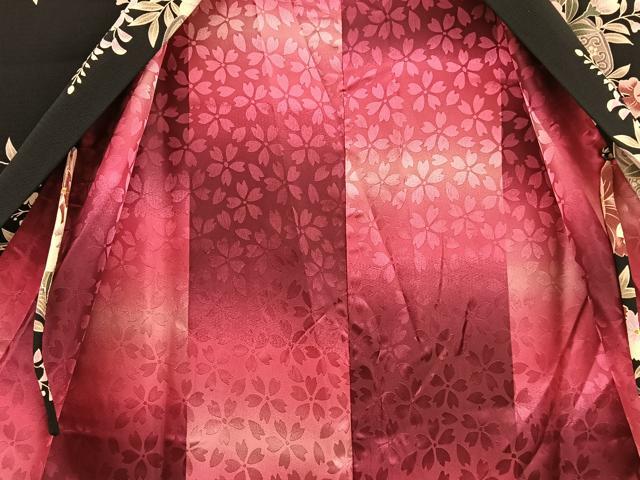 平和屋着物#H・L(アッシュエル) HENRI-LUC CHAPUIS 長羽織 鼓花文 黒地 洗える着物 BAAT8929gt