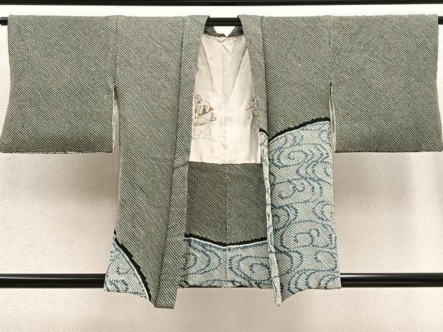 平和屋着物#羽織 総絞り 観世水 黒地 正絹 逸品 BAAT8942gt
