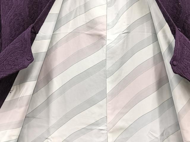 平和屋着物#道行コート ロング丈 色無地 お召地 立涌花地紋 葡萄色 正絹 逸品 BAAT8981gt