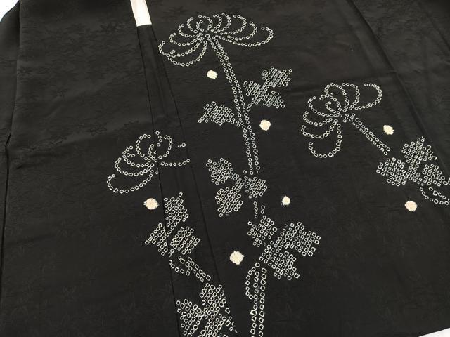 平和屋着物∞羽織 絞り 菊 黒地 正絹 逸品 BAAT8983gt