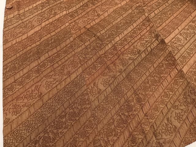 平和屋着物∞道行コート ロング丈 ふくれ織 更紗花文 暈し染め 正絹 逸品 BAAT8989gt