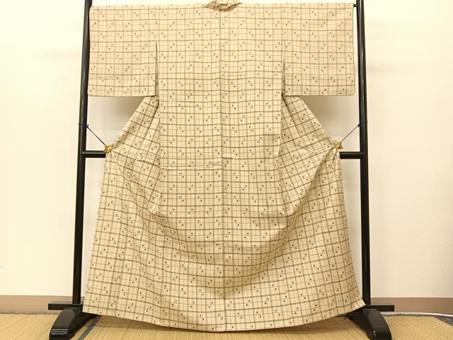 平和屋着物▽お召 単衣 格子柄 さが美扱い BAAT9025yc