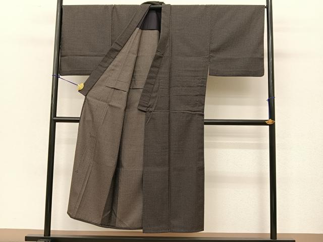 平和屋着物▽男性 お召 単衣 100亀甲 亀甲文様 正絹 逸品 BAAT9026yc