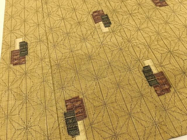 平和屋着物▽上質な紬 単衣 破れ色紙麻の葉間道 正絹 逸品 BAAT9027yc