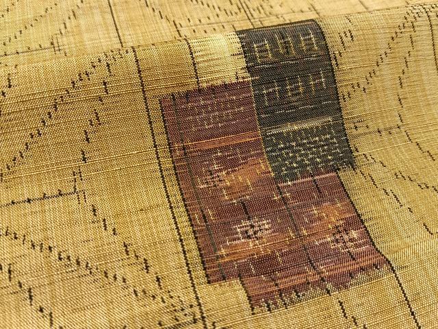 平和屋着物▽上質な紬 単衣 破れ色紙麻の葉間道 正絹 逸品 BAAT9027yc
