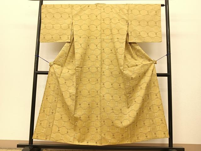 平和屋着物▽上質な紬 単衣 琉球絣文様 正絹 逸品 BAAT9031yc
