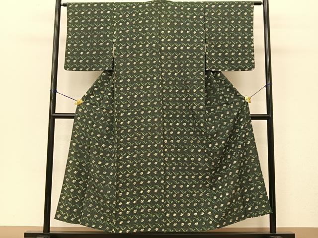 平和屋着物▽上質な小紋 単衣 草花文 正絹 逸品 BAAT9033yc