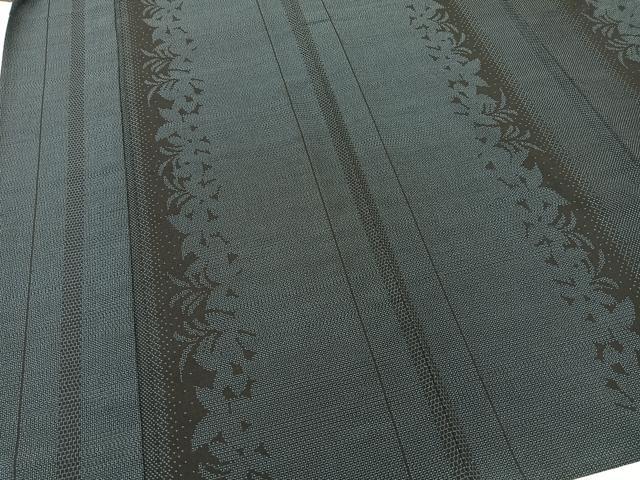 平和屋着物▽本塩沢 単衣 110亀甲 草葉シルエット 正絹 逸品 未使用 BAAT9038yc