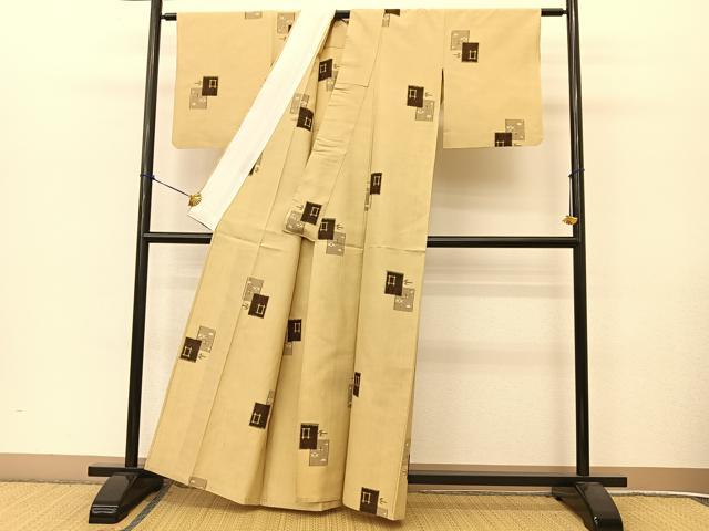平和屋着物▽上質な紬 単衣 琉球絣文様 正絹 逸品 BAAT9041yc