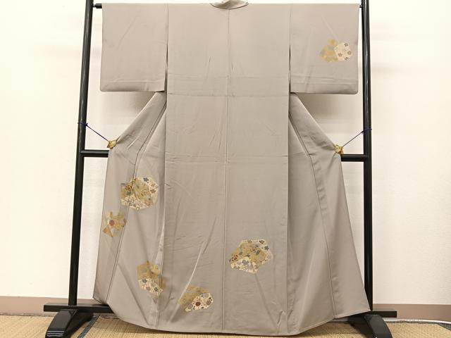 平和屋着物▽訪問着 単衣 刺繍 切嵌草花文 金彩 正絹 逸品 BAAT9045yc