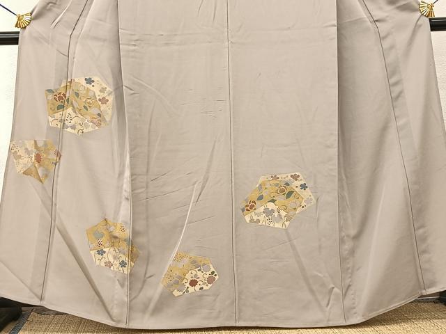 平和屋着物▽訪問着 単衣 刺繍 切嵌草花文 金彩 正絹 逸品 BAAT9045yc
