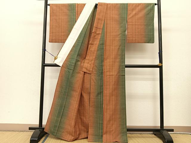平和屋着物▽上質な紬 単衣 間道 正絹 逸品 BAAT9078yc
