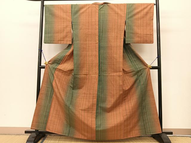 平和屋着物▽上質な紬 単衣 間道 正絹 逸品 BAAT9078yc