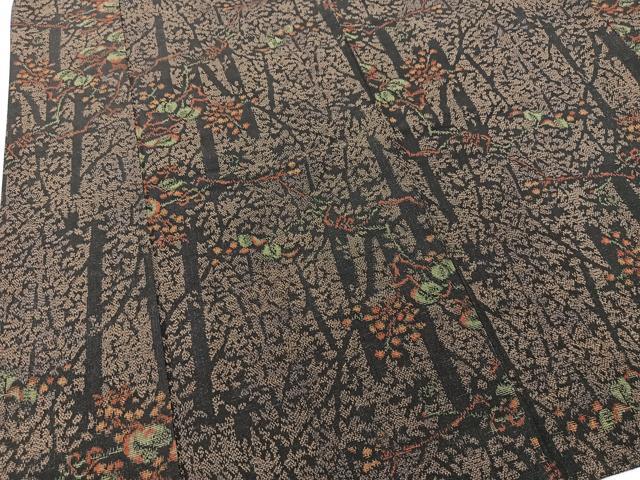 平和屋着物▽上質な紬 単衣 樹林文 正絹 逸品 BAAT9103yc