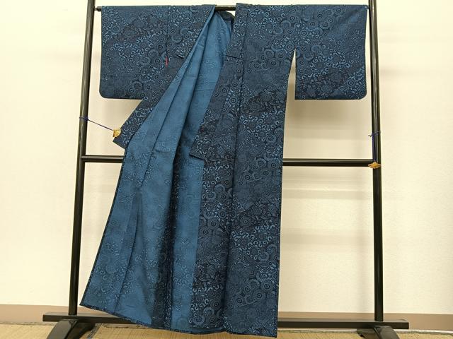 平和屋着物▽小紋 単衣 型染め 切嵌更紗花唐草文 洗える着物 BAAT9105yc