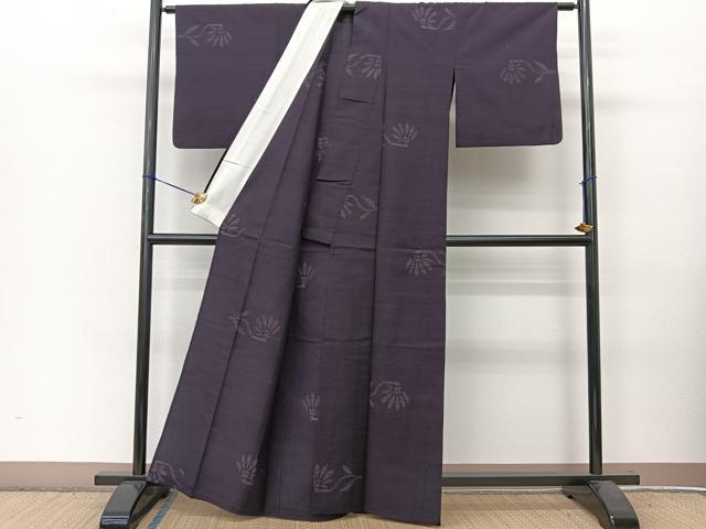 平和屋着物▽結城紬 単衣 80亀甲 飛び亀甲 草花文 正絹 逸品 BAAT9107yc