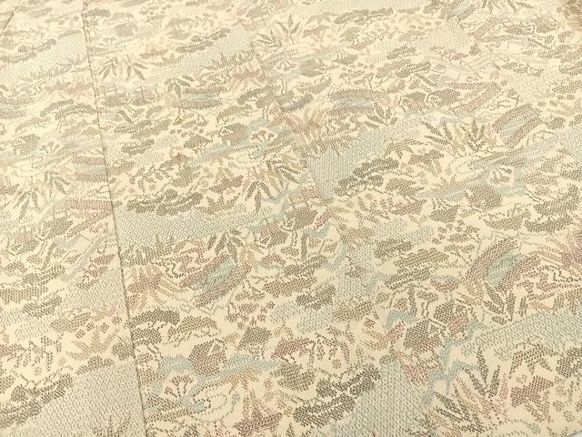 平和屋着物▽本塩沢 単衣 流水渡橋風景花文 正絹 逸品 BAAT9109yc