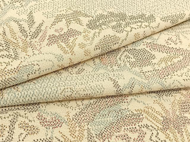 平和屋着物▽本塩沢 単衣 流水渡橋風景花文 正絹 逸品 BAAT9109yc