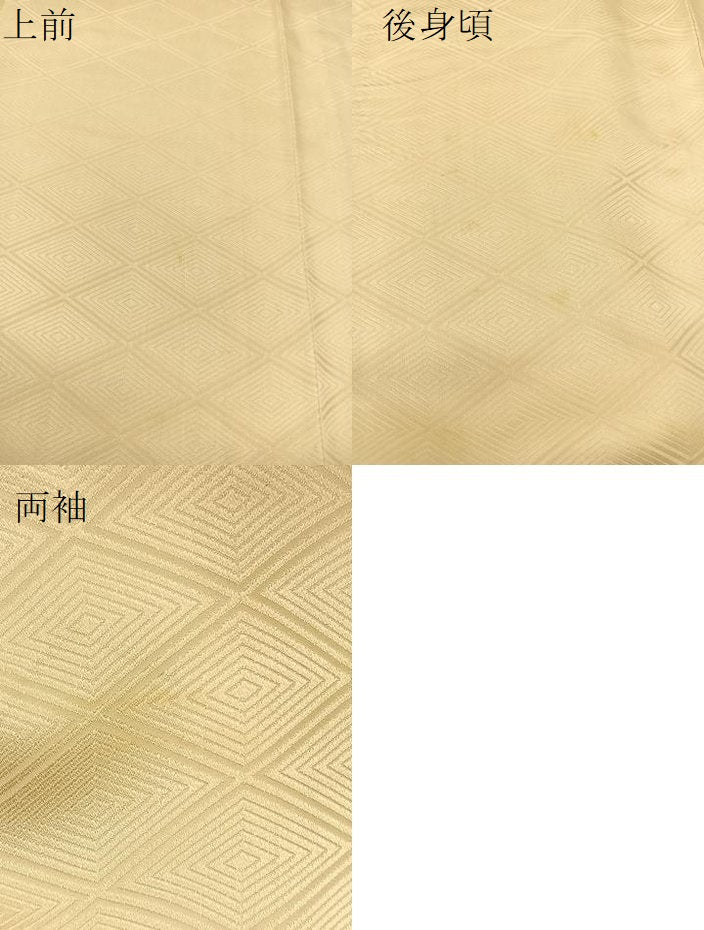 平和屋着物▽上質な色無地 単衣 入子菱地紋 鳥の子色 正絹 逸品 BAAT9113yc