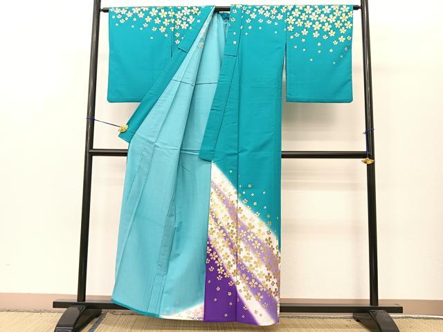 平和屋着物▽訪問着 単衣 桜斜線文 金彩 洗える着物 BAAT9121yc